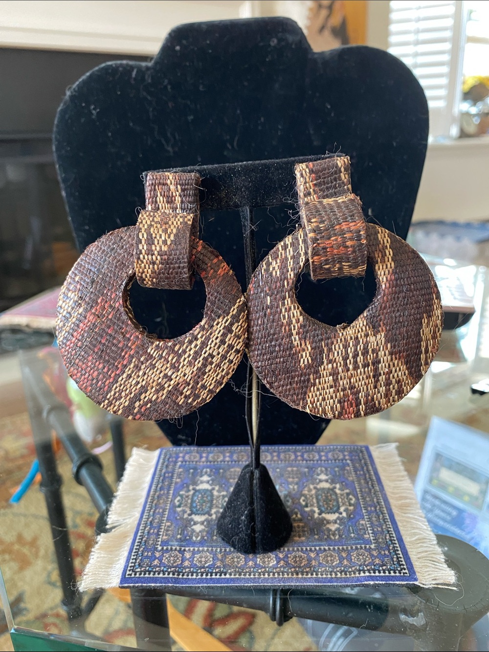 Woven Round Drop Earrings in Brown & Rust
